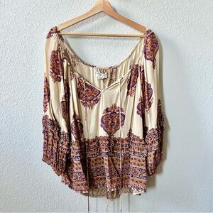Denim & Supply Ralph Lauren Boho Medallion Print Ruffle Top Size Medium